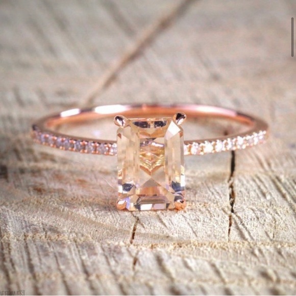 New 18k Rose Gold Diamond Morganite 2pc Ring Set - Picture 3 of 4